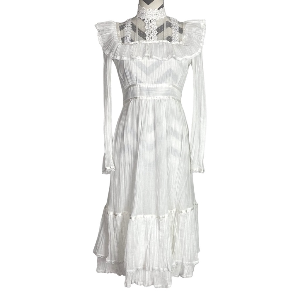 Gunne Sax Vintage 70s Dress Size Small Cottagecore Lace Ruffle Wedding Dress EUC - Picture 1 of 16